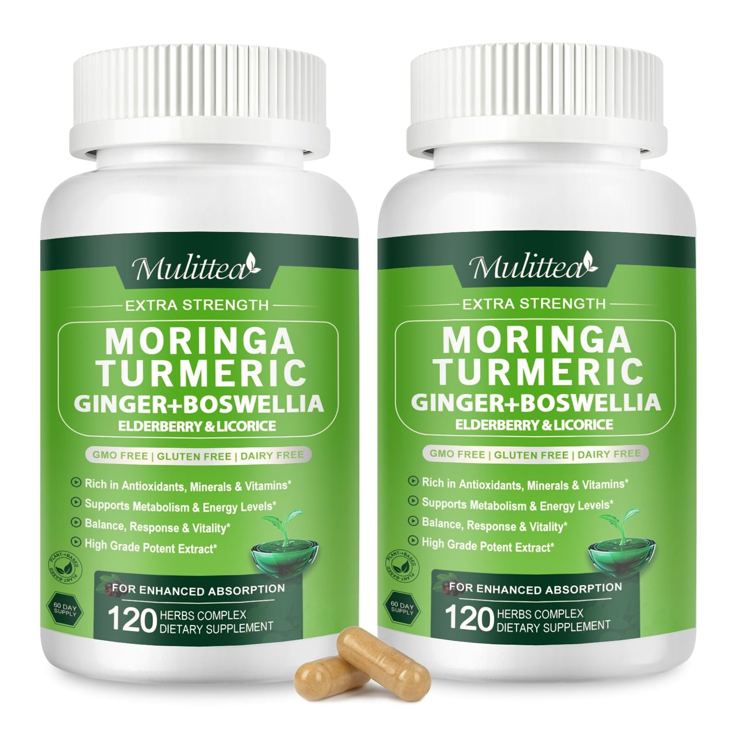 Mulittea Moringa Capsules 1000mg 7-in-1 | 2-Pack 120 Vegan Capsules
