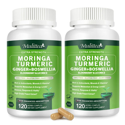 Mulittea Moringa Capsules 1000mg 7-in-1 | 2-Pack 120 Vegan Capsules