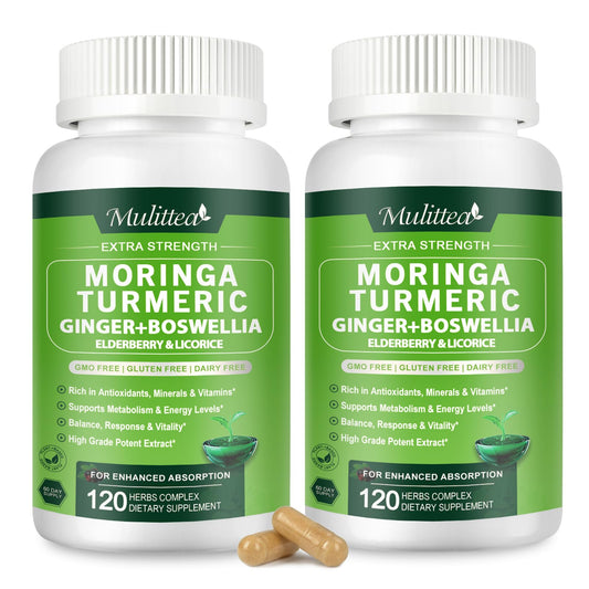 Mulittea Moringa Capsules 1000mg 7-in-1 | 2-Pack 120 Vegan Capsules