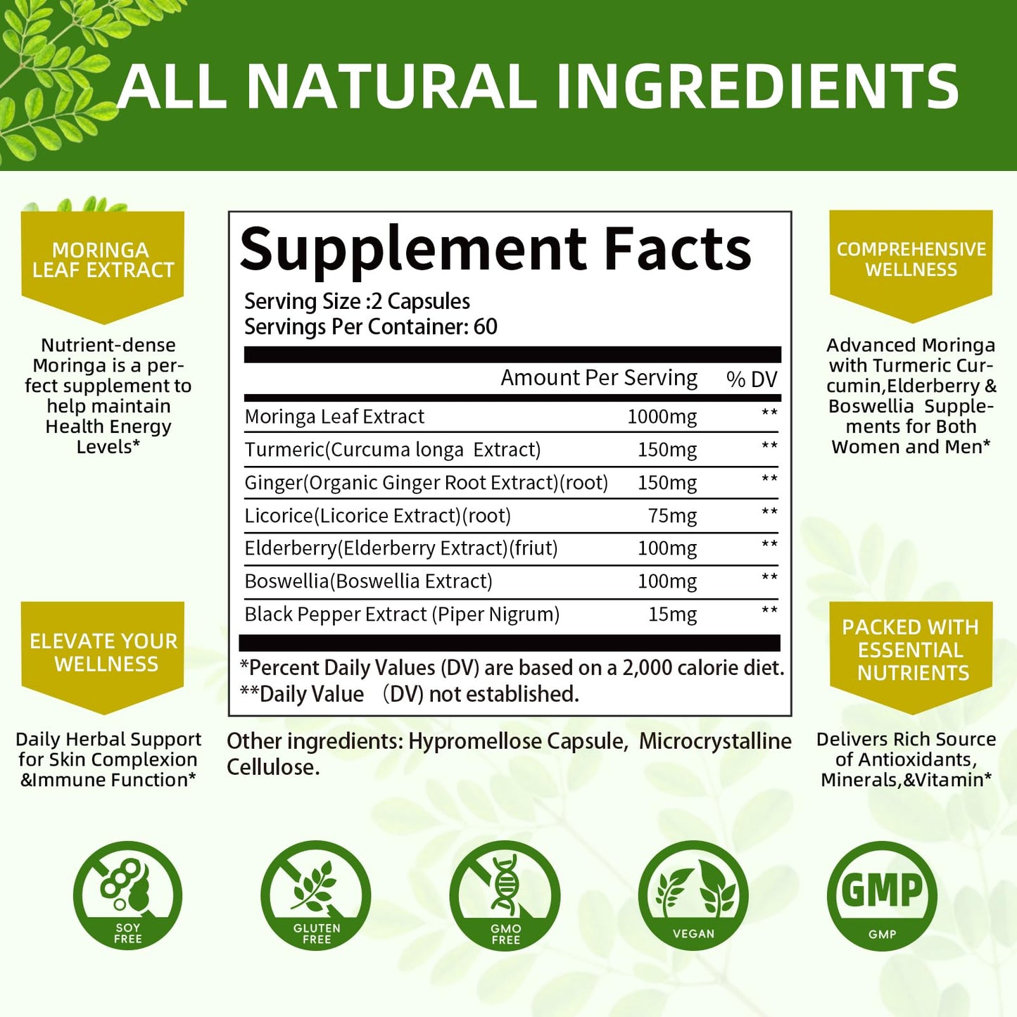 Mulittea Moringa Capsules 1000mg 7-in-1 | 2-Pack 120 Vegan Capsules