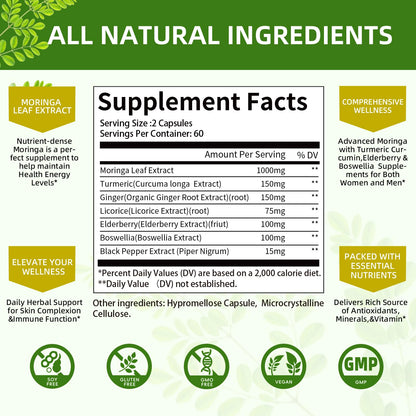 Mulittea Moringa Capsules 1000mg 7-in-1 | 2-Pack 120 Vegan Capsules