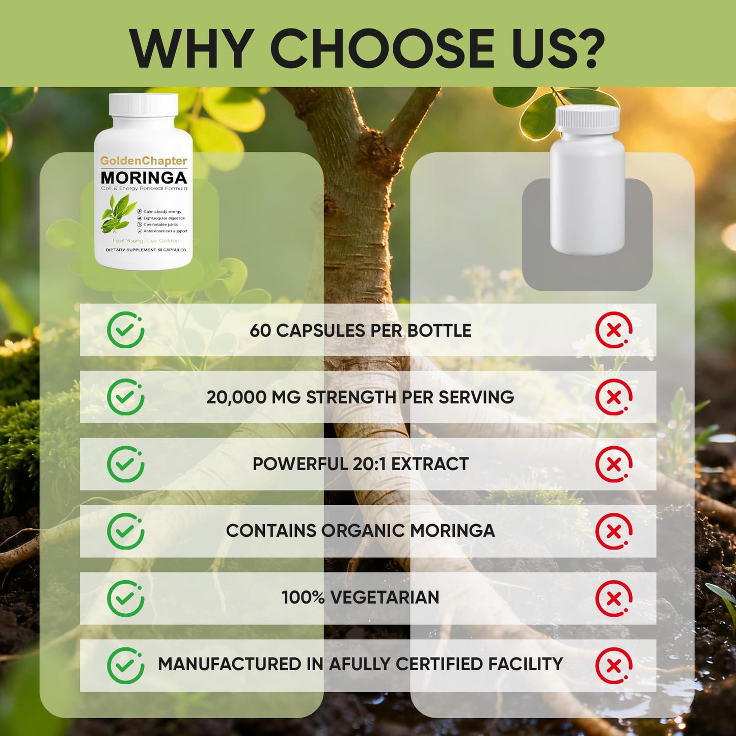 Golden Chapter Moringa Capsules with Iron, Magnesium, B12 & Vitamin C 60ct