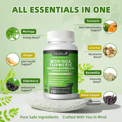 Mulittea Moringa Capsules 1000mg 7-in-1 | 2-Pack 120 Vegan Capsules