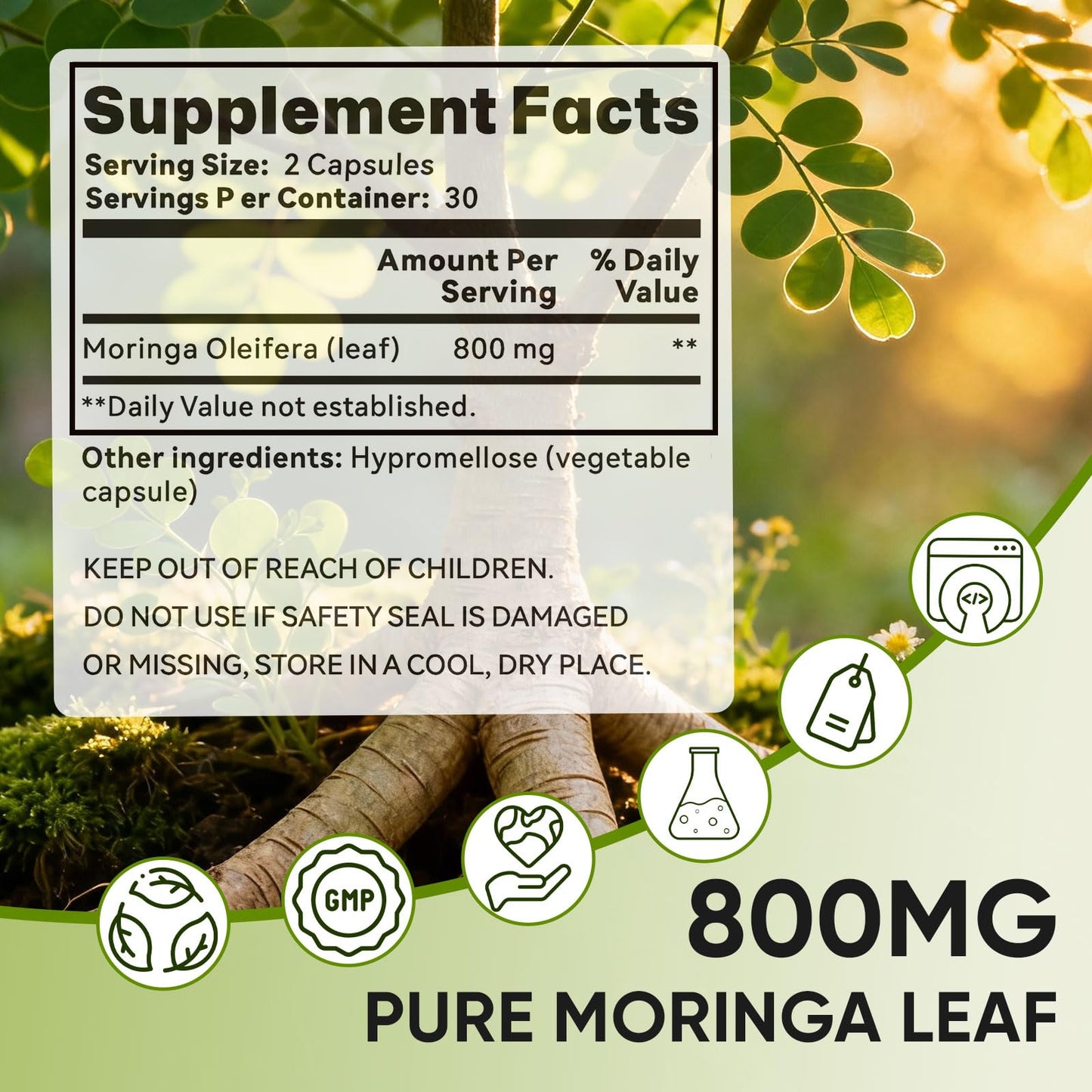 Golden Chapter Moringa Capsules with Iron, Magnesium, B12 & Vitamin C 60ct