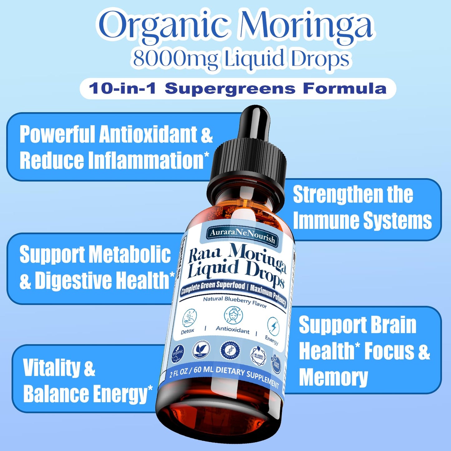 Pure Moringa Organic Liquid Drops 10:1 Extract 2-Pack