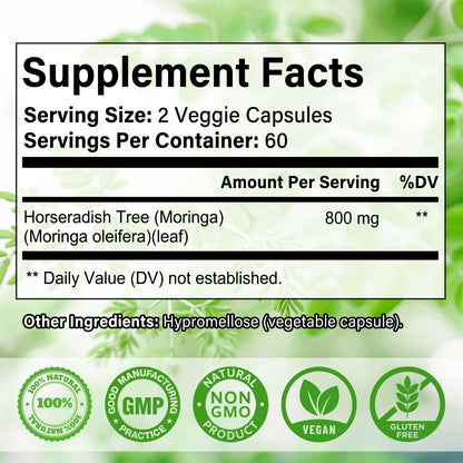 Balincer Moringa Powder Capsules 800mg | 240 Vegan Capsules