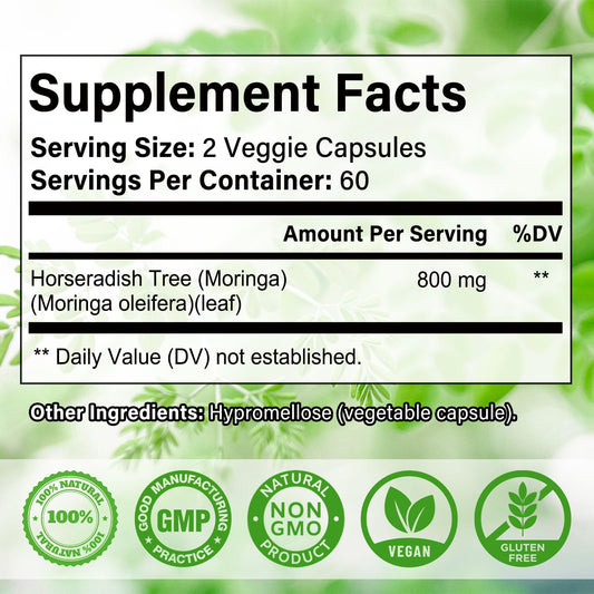 Balincer Moringa Powder Capsules 800mg | 240 Vegan Capsules