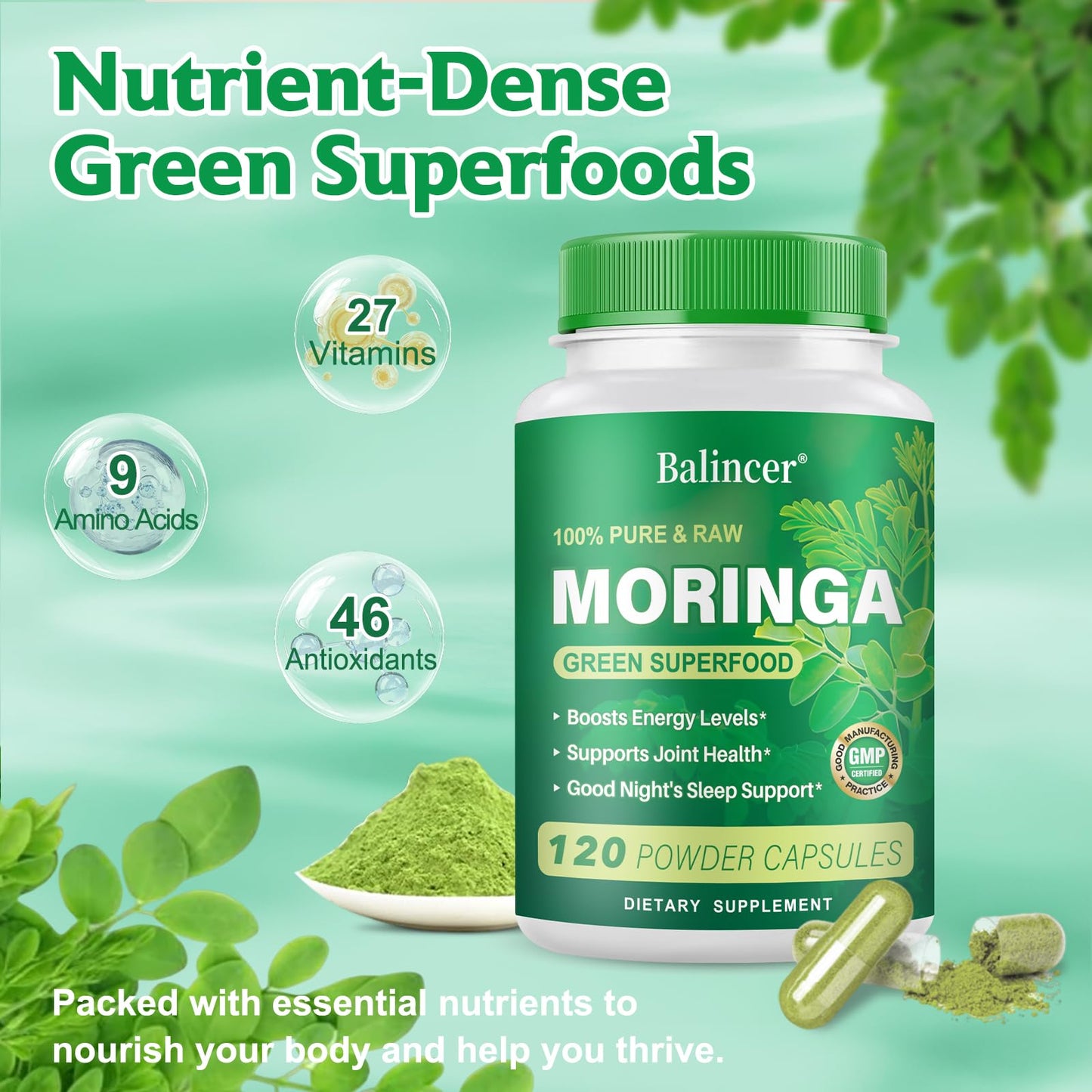 Balincer Moringa Powder Capsules 800mg | 240 Vegan Capsules