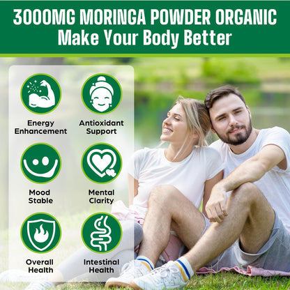 Organic Moringa Powder 2000mg 18-in-1 Green Superfood | 60 Servings