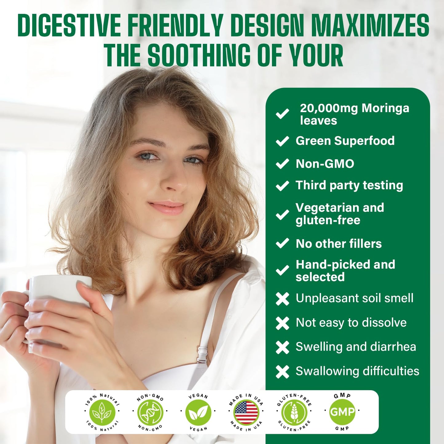 Organic Moringa Powder 2000mg 18-in-1 Green Superfood | 60 Servings