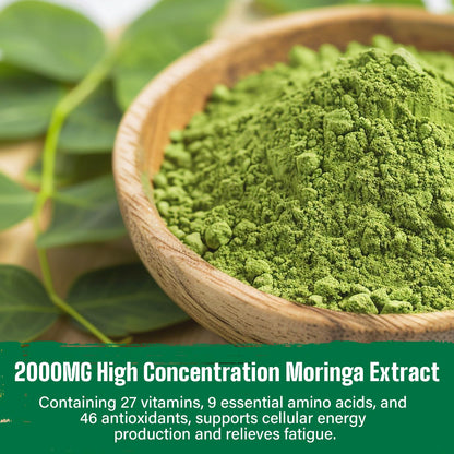 Organic Moringa Powder 2000mg 18-in-1 Green Superfood | 60 Servings