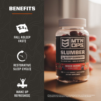 MTN OPS Slumber Sleep Gummies – Tart Cherry 1000mg & Melatonin 2.5mg | Mixed Berry | 60 Servings