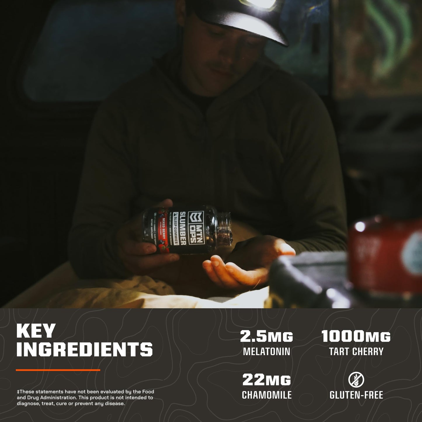 MTN OPS Slumber Sleep Gummies – Tart Cherry 1000mg & Melatonin 2.5mg | Mixed Berry | 60 Servings