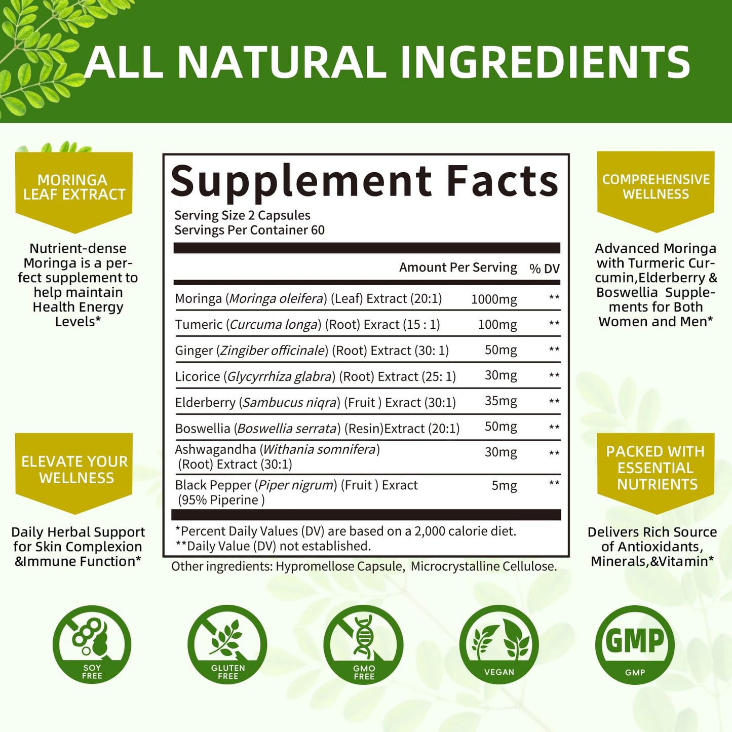 Mulittea Moringa Capsules 1000mg 7-in-1 | 2-Pack 120 Vegan Capsules