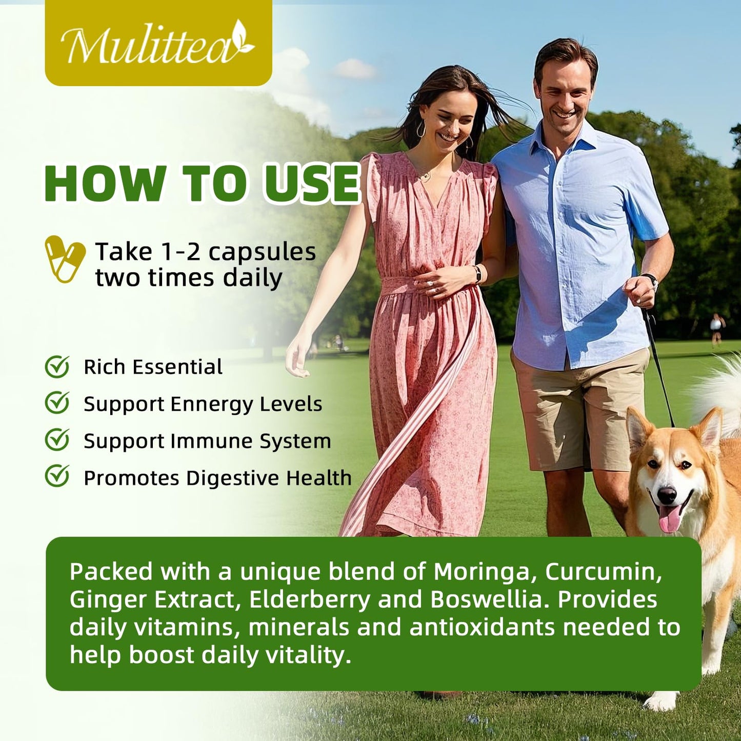 Mulittea Moringa Capsules 1000mg 7-in-1 | 2-Pack 120 Vegan Capsules