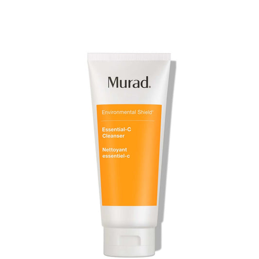 A tube of Murad Environmental Shield Essential-C Cleanser, featuring a white squeeze tube with a prominent orange label block and black brand text, set against a plain white background with a soft shadow.