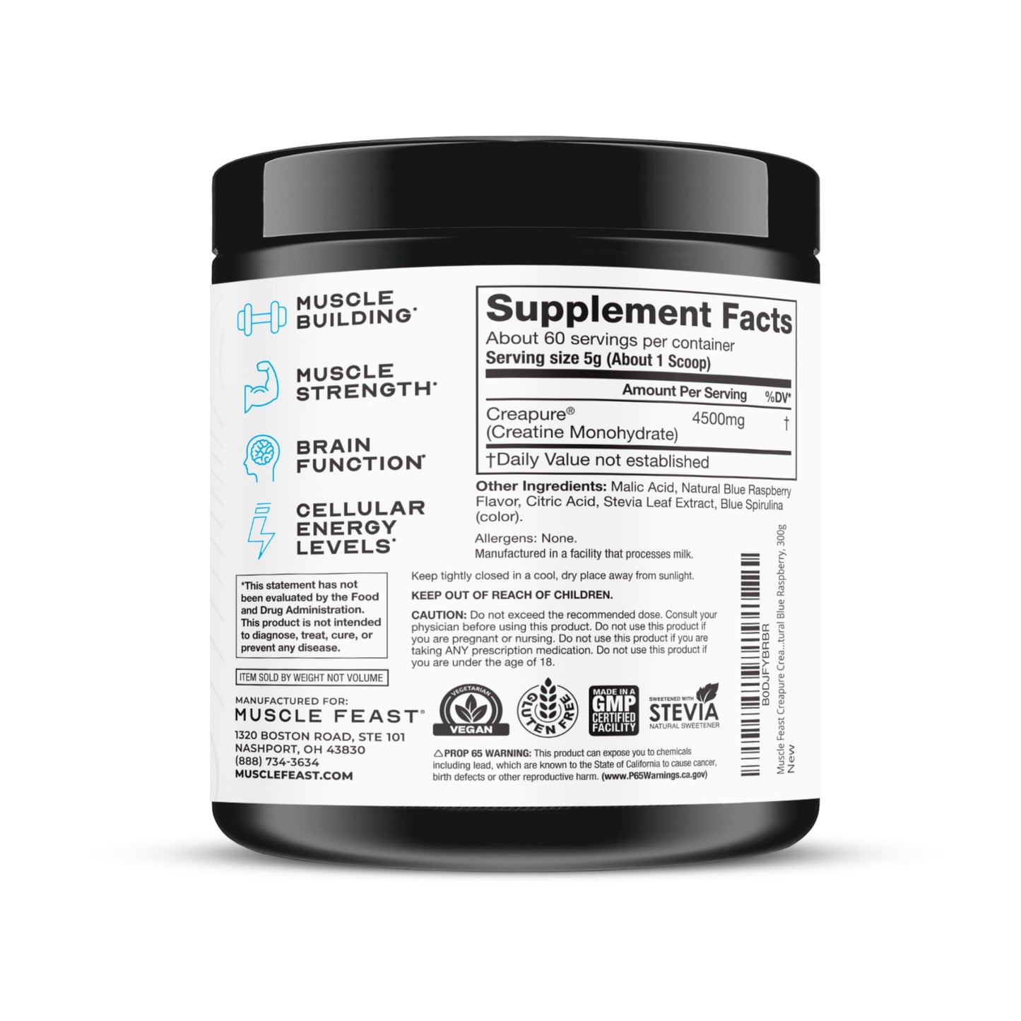 Muscle Feast Creapure Creatine – Blue Raspberry 300g