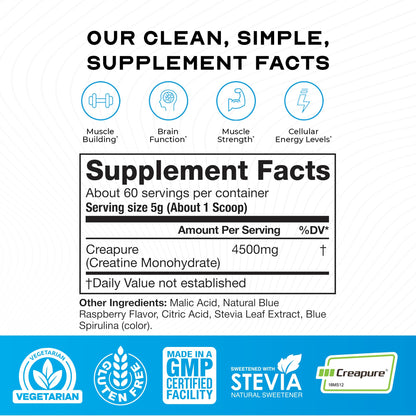Muscle Feast Creapure Creatine – Blue Raspberry 300g