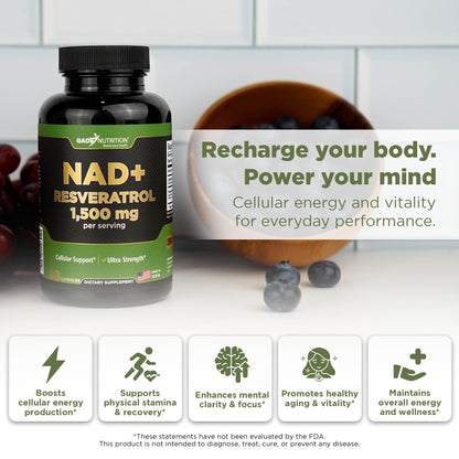Gade Nutrition NAD+ with Resveratrol – Healthy Ageing & Antioxidant | Made in USA