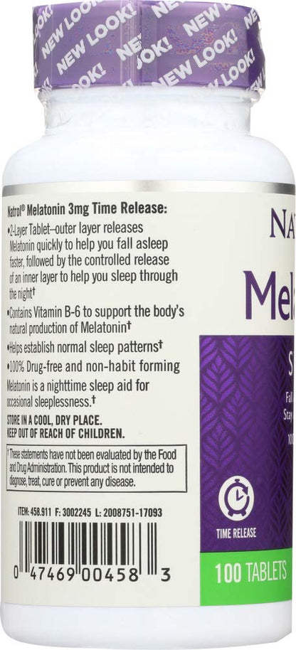 Natrol Melatonin 3 mg Time Release Sleep Tablets, Vitamin B6 — 4-Pack (100 ea) - Calm Era