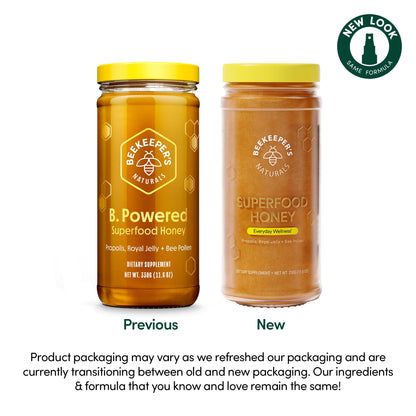 Beekeeper's Naturals Superfood Honey – Bee Pollen, Royal Jelly & Propolis 11.6oz