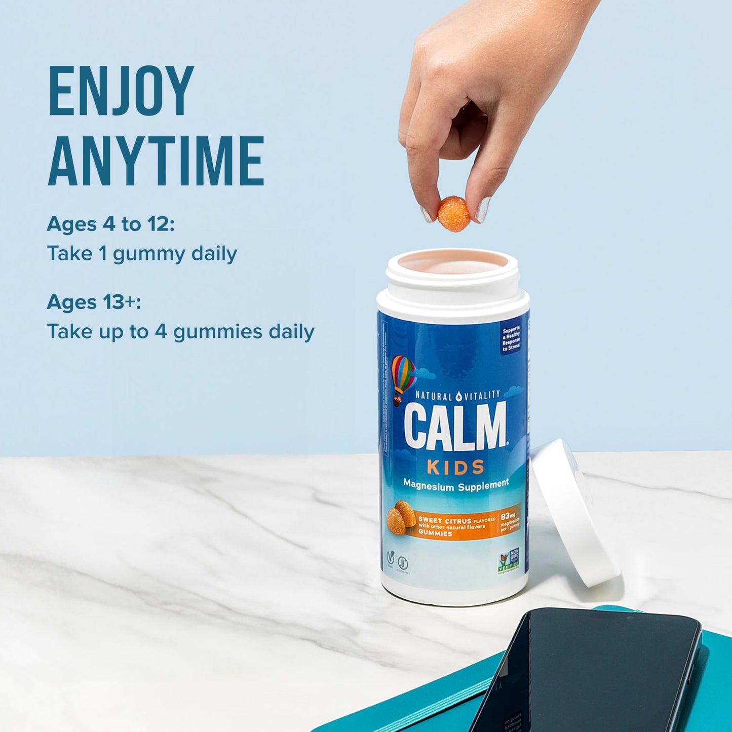 Natural Vitality CALM Kids Magnesium Gummies – Stress Relief & Sleep | 120 Gummies