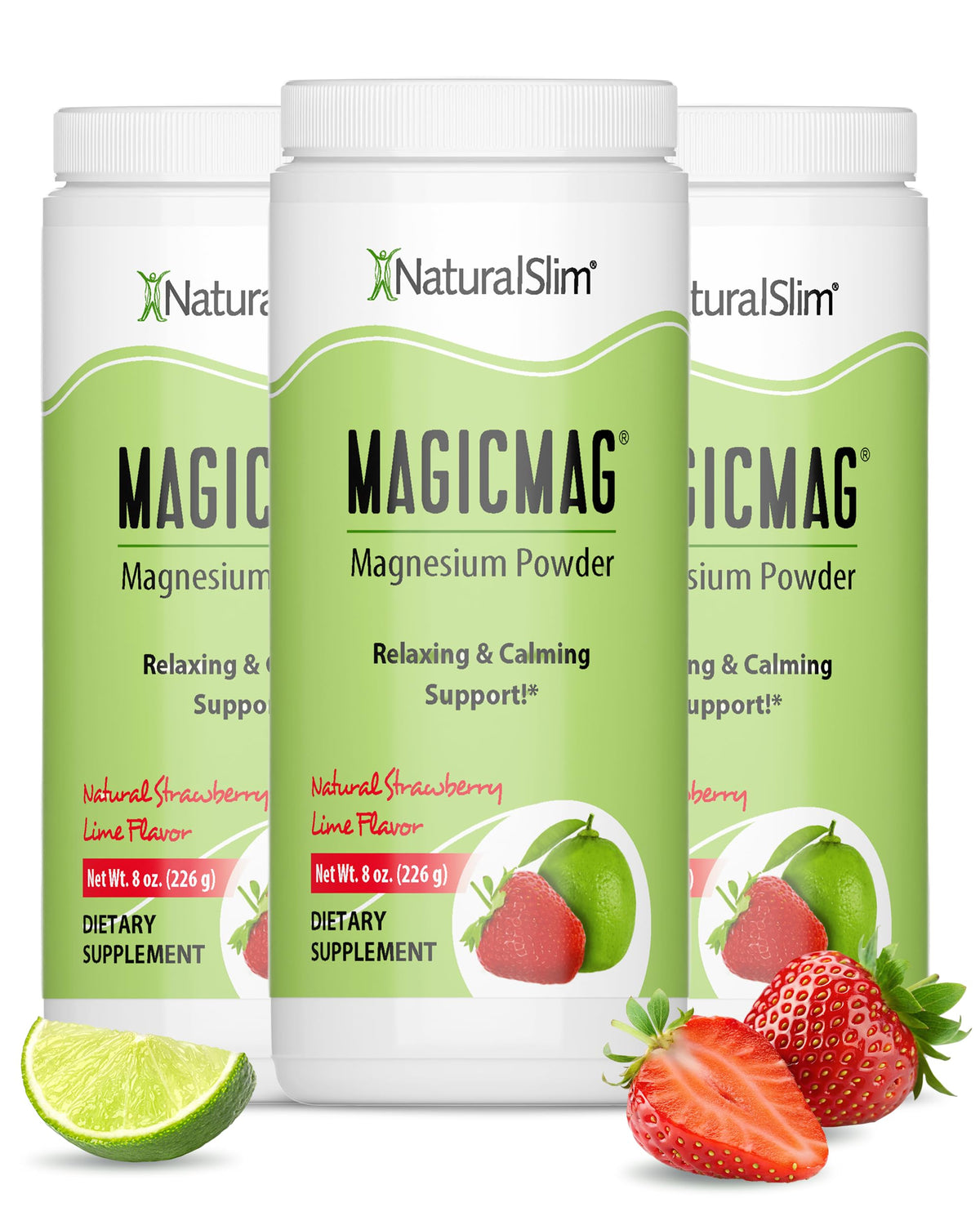 NaturalSlim MagicMag Magnesium Citrate Powder – Strawberry Lime Flavor, 8oz Drink Mix (3 Pack) - Calm Era