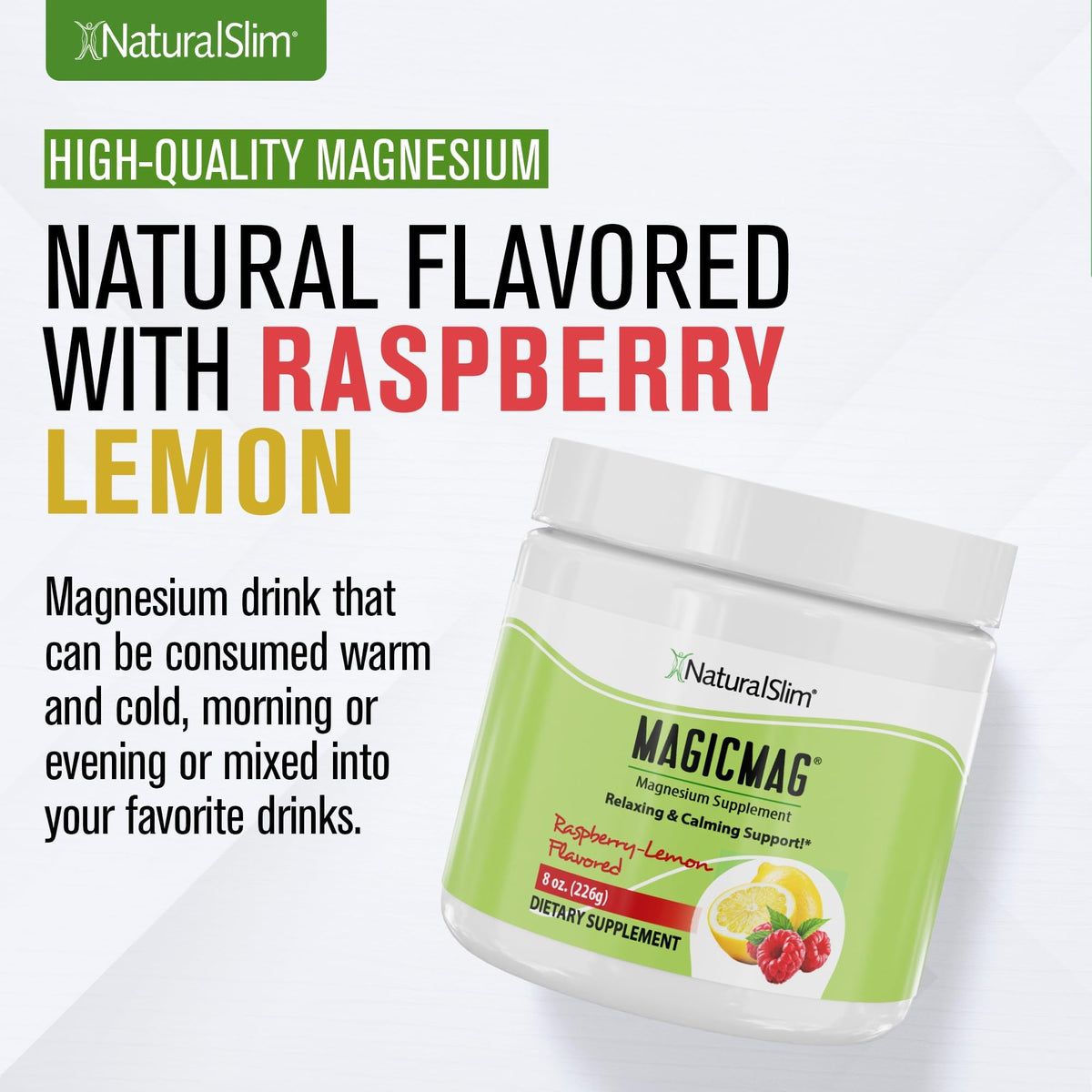 NaturalSlim MagicMag Pure Magnesium Citrate Powder – Raspberry Lemon Drink Mix (8oz, 3 Pack) - Calm Era
