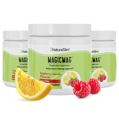 NaturalSlim MagicMag Pure Magnesium Citrate Powder – Raspberry Lemon Drink Mix (8oz, 3 Pack) - Calm Era