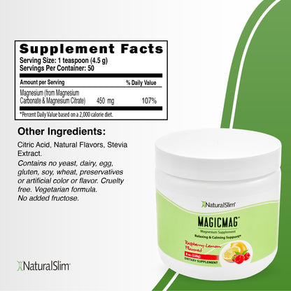 NaturalSlim MagicMag Pure Magnesium Citrate Powder – Raspberry Lemon Drink Mix (8oz, 3 Pack) - Calm Era