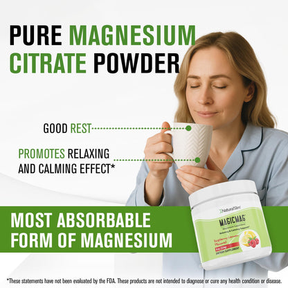 NaturalSlim MagicMag Pure Magnesium Citrate Powder – Raspberry Lemon Drink Mix (8oz, 3 Pack)