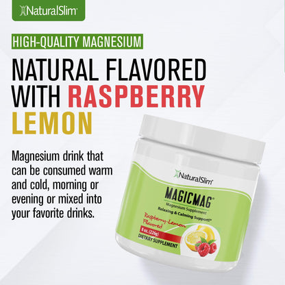 NaturalSlim MagicMag Pure Magnesium Citrate Powder – Raspberry Lemon Drink Mix (8oz, 3 Pack)
