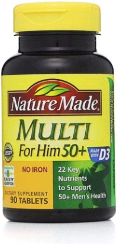 Nature Made Multi for Him 50+ – 90 Tablets per Bottle x 4 Pack | Iron-Free - Calm Era