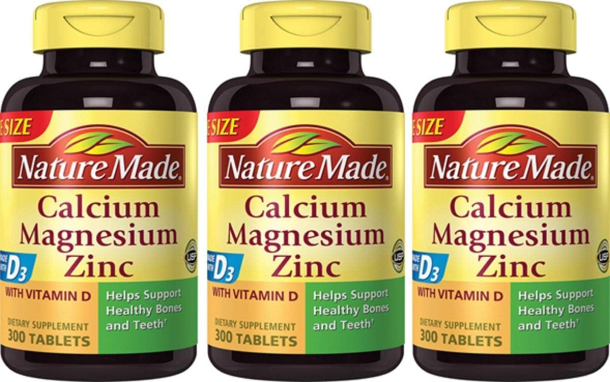Nature Made Calcium, Magnesium & Zinc with Vitamin D Tablets – Value Size 300 Ct (3-Pack)