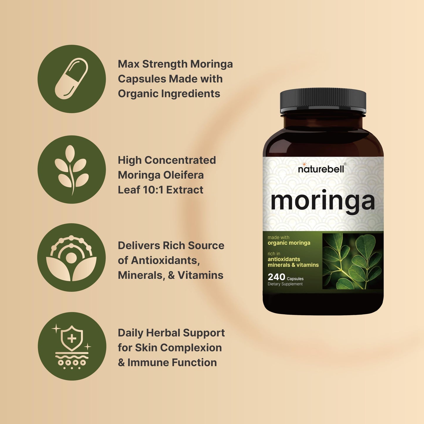 NatureBell Pure Moringa Capsules 800mg | 240ct 4-Month Supply