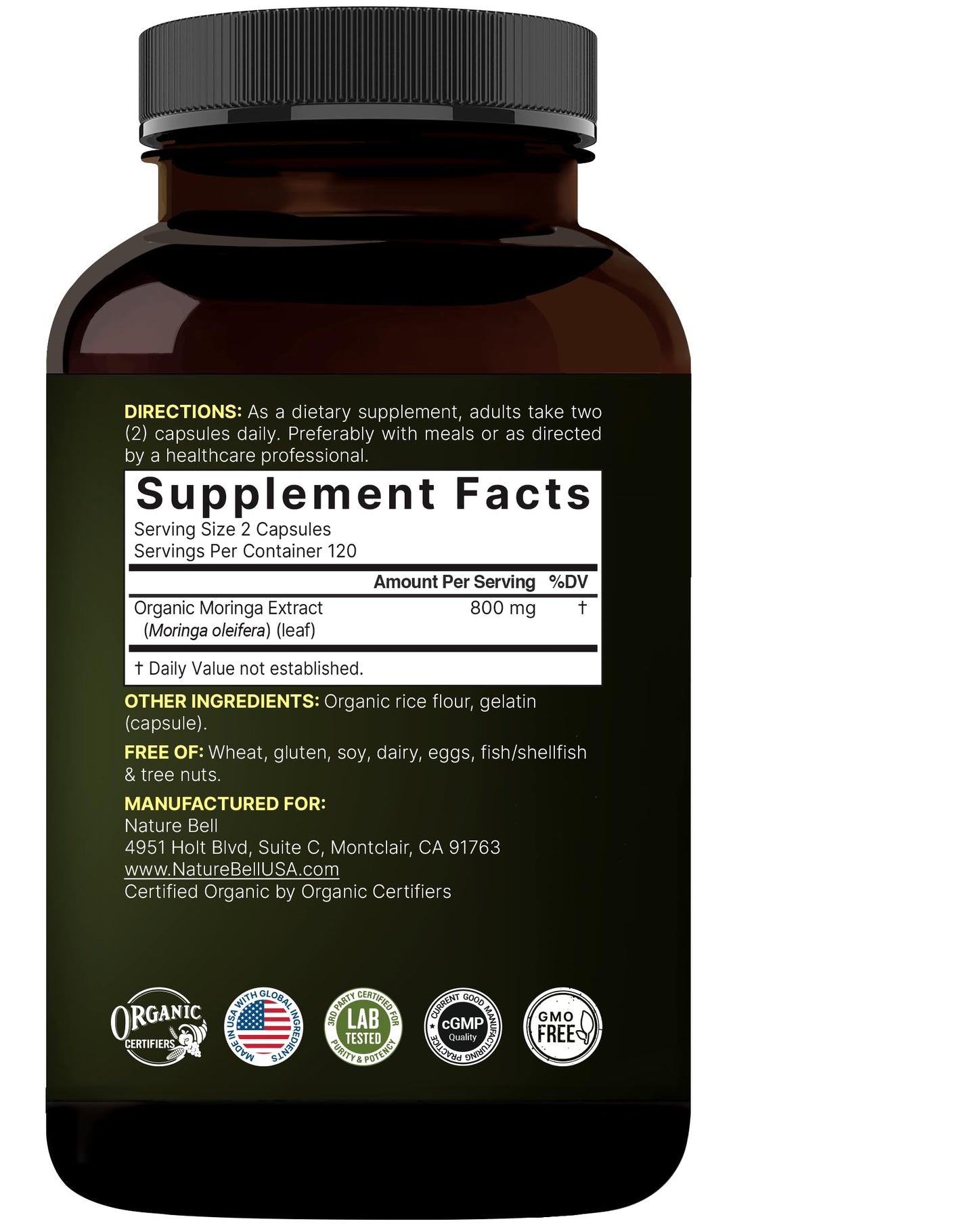 NatureBell Pure Moringa Capsules 800mg | 240ct 4-Month Supply