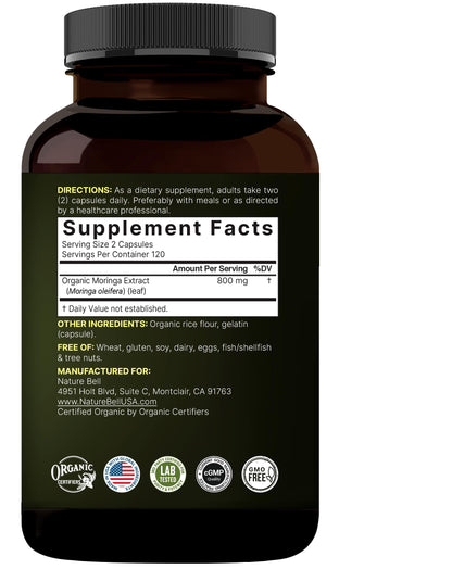 NatureBell Pure Moringa Capsules 800mg | 240ct 4-Month Supply