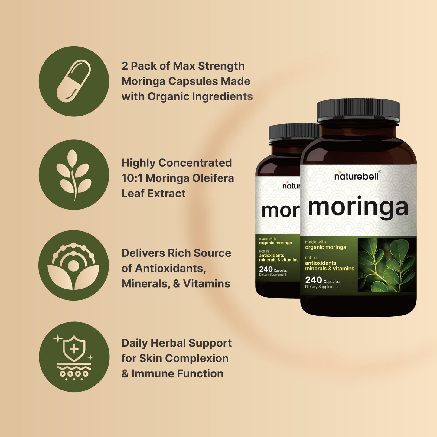 NatureBell Pure Moringa Capsules 8000mg | 2-Pack 480ct 8-Month Supply