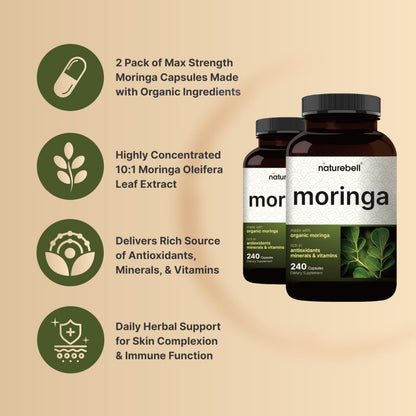 NatureBell Pure Moringa Capsules 8000mg | 2-Pack 480ct 8-Month Supply