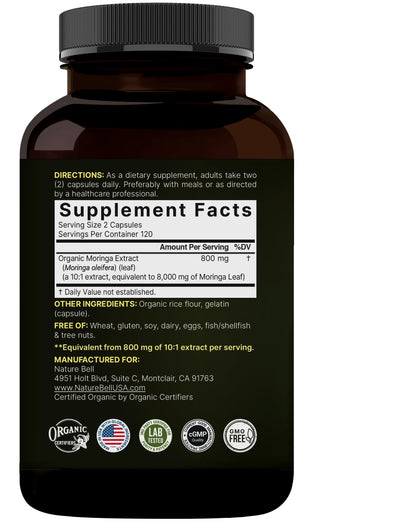 NatureBell Pure Moringa Capsules 8000mg | 2-Pack 480ct 8-Month Supply