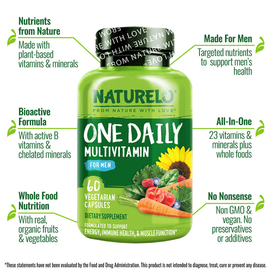 NATURELO Men’s Multivitamin – One Daily with Whole Food Vitamins & Minerals | 60 Capsules