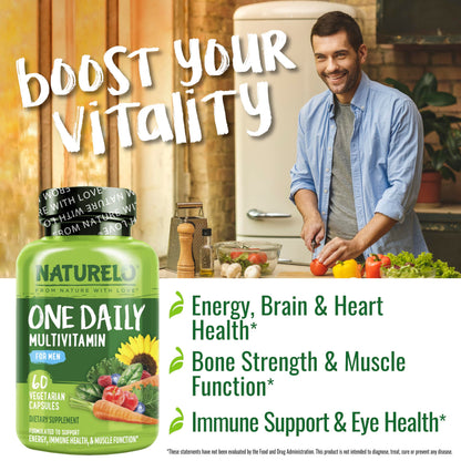 NATURELO Men’s Multivitamin – One Daily with Whole Food Vitamins & Minerals | 60 Capsules