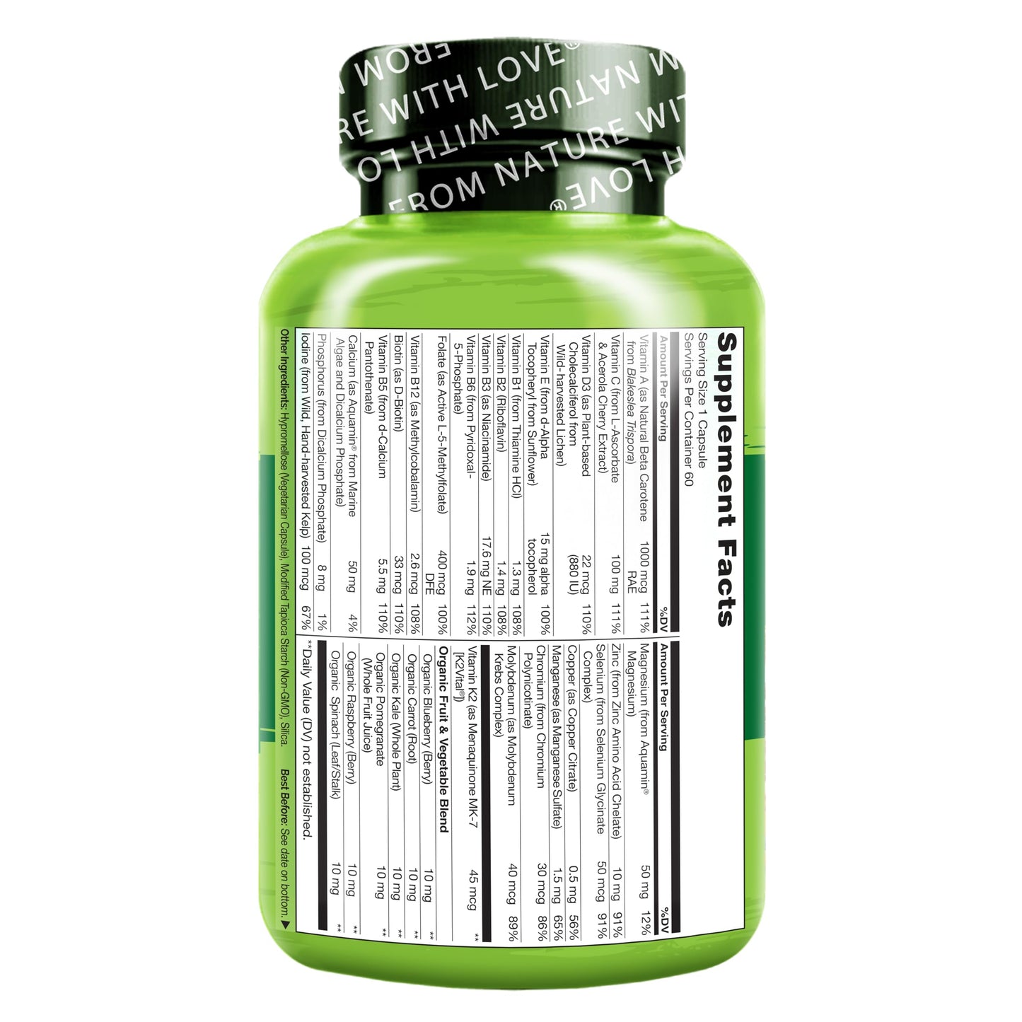 NATURELO Men’s Multivitamin – One Daily with Whole Food Vitamins & Minerals | 60 Capsules
