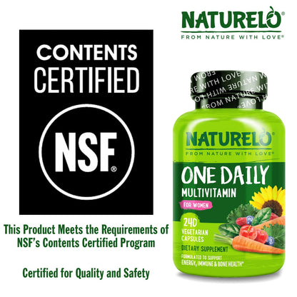 NATURELO One Daily Multivitamin for Women – 240 Ct | Vegan, Non-GMO, Gluten Free