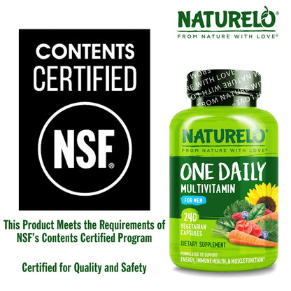 NATURELO Mens Multivitamins – One Daily Multivitamin for Men with Organic Whole Foods & High-Absorption Nutrients | Non-GMO, 240 Veggie Capsules
