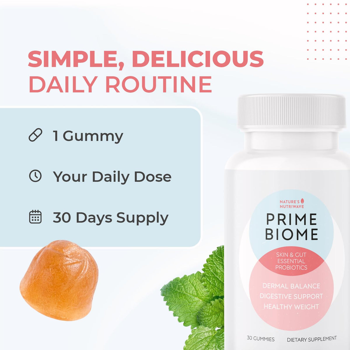 Nature's NutriWave PrimeBiome Probiotic Gummies – 6-Month Supply | 30 Gummies - Calm Era