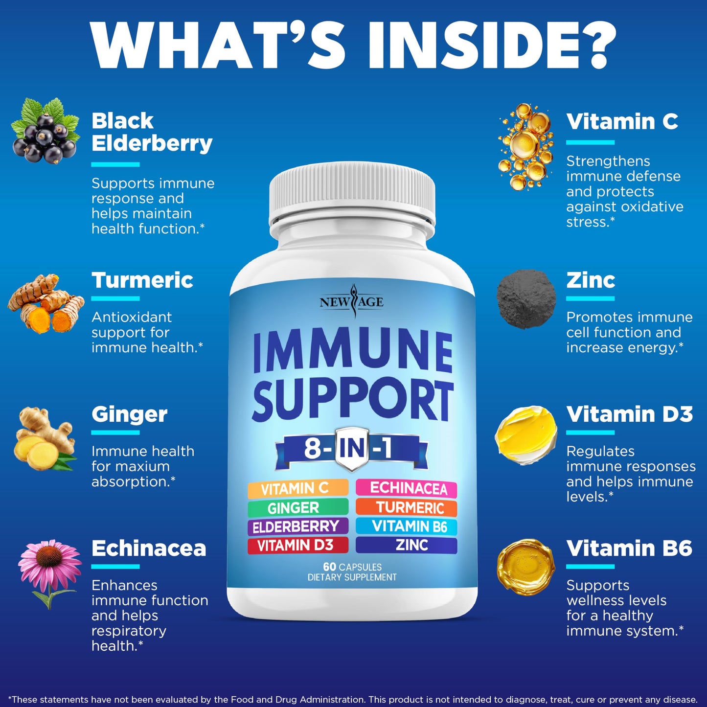 New Age 8-in-1 Immune Support Booster 180 Capsules Pack of 3