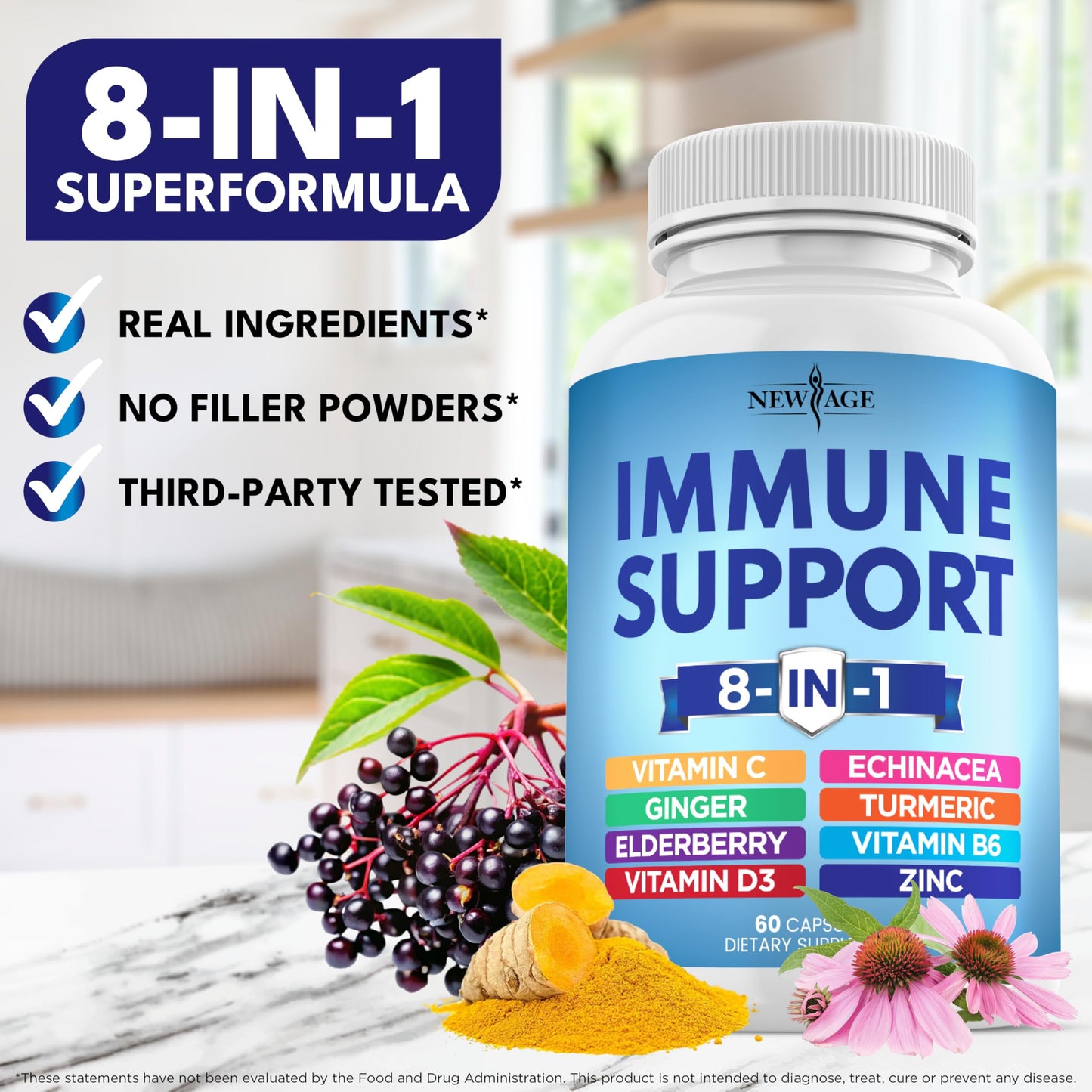 New Age 8-in-1 Immune Support Booster 180 Capsules Pack of 3