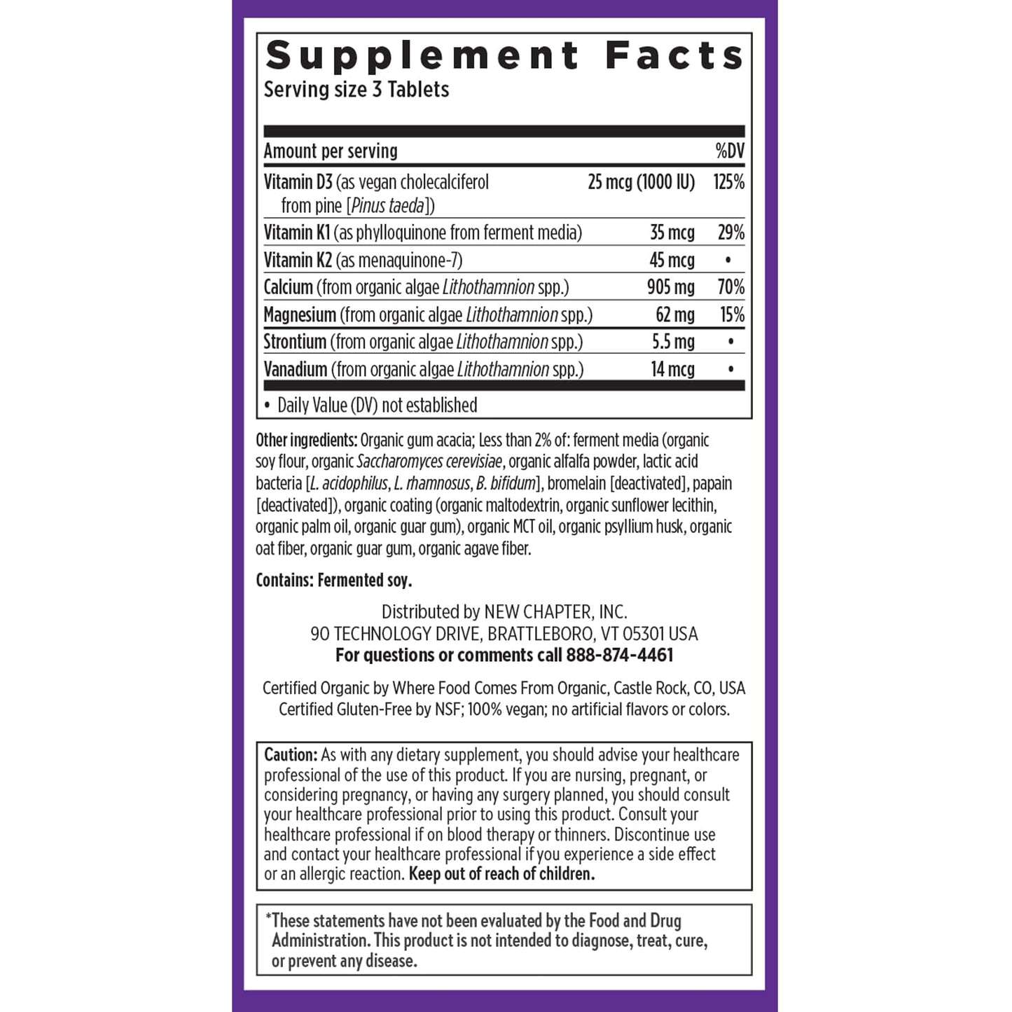 New Chapter Bone Strength Calcium Supplement with Vitamin D3, K2, Magnesium - 120 Tablets