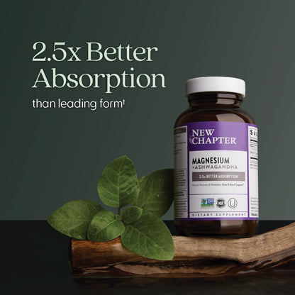 New Chapter Magnesium Glycinate + Ashwagandha Supplement 325 mg – 2.5x Absorption, Non-GMO, 30 ct